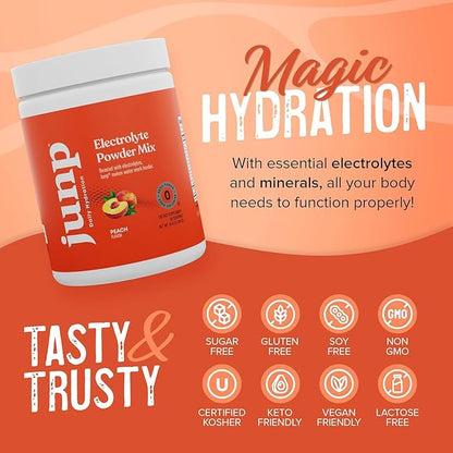 JUNP Electrolytes Powder No Sugar No Carbs, Orchard Fresh Juicy Peach Keto Electrolyte Drink Mix
