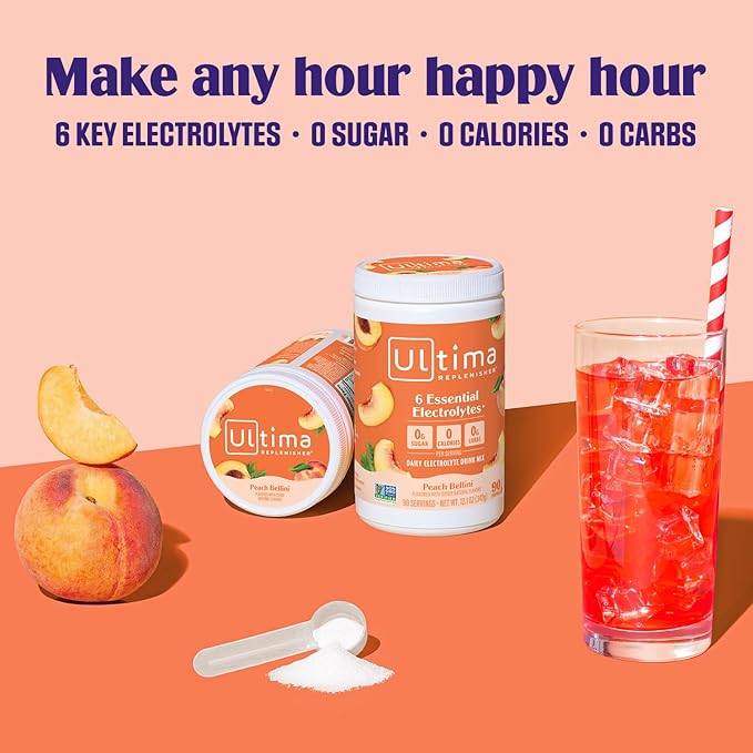 Ultima Replenisher Mocktini Electrolyte Powder Drink Mix – Sugar Free – Peach Bellini, 90 Servings