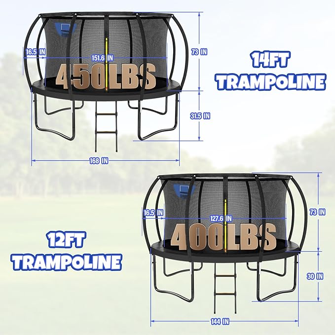 Trampoline 8FT 10FT 12FT 14FT 16FT, Outdoor Trampolines for Kids and Adults, Recreational