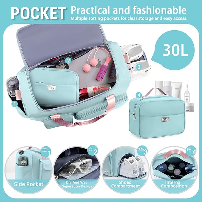 FIORETTO Women's Gym Duffle Bag with Shoes Compartment, 37L Capacity, Ideal for Travel, Gym