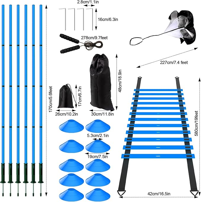 24Pcs Soccer Agility Training Equipment Set Ultimate Agility Poles Cones Ladder More for Quick