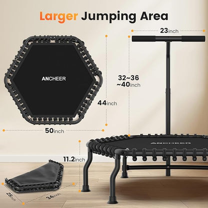 ANCHEER 50" Rebounder Trampoline for Adults- 2025 Foldable Mini Trampoline with Bar- Exercise