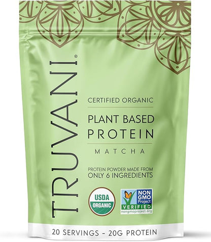 Truvani Vegan Pea Protein Powder | Matcha | 20g Organic Plant Based Protein | 20 Servings | Keto |