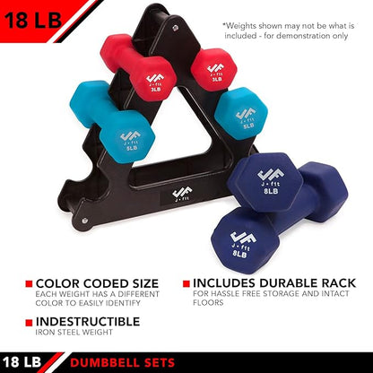 JFIT Dumbbell Pairs or Sets – Neoprene & Vinyl Coated Hand Weights for Home Gym, Strength Training