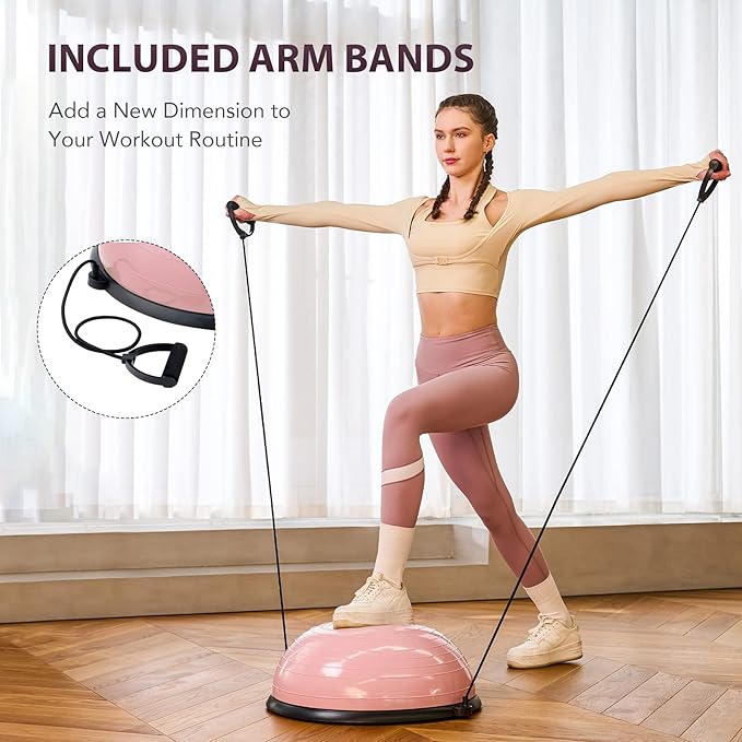 ZELUS Balance Ball Trainer with Resistance Bands and Foot Pump, Inflatable Yoga Ball for Home Gym