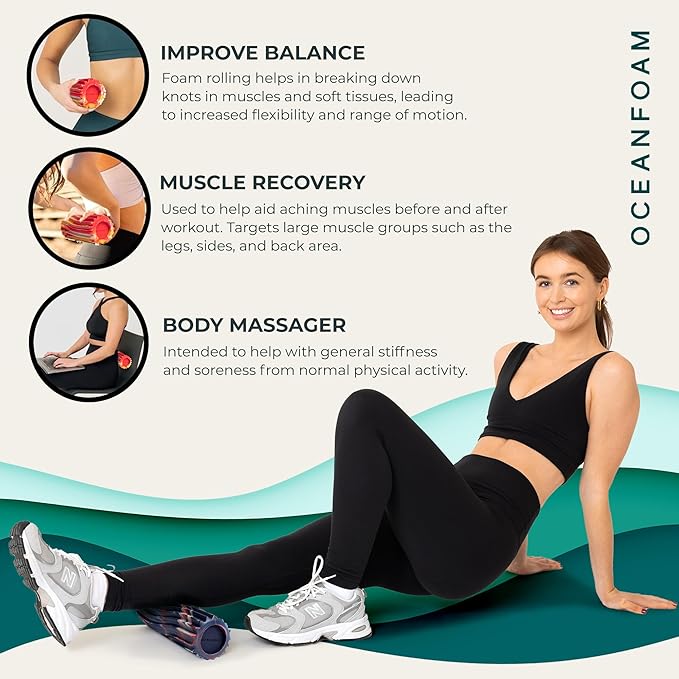 Oceanfoam Ripple Travel Foam Roller (11" x 3.35") Firm Mini Foam Roller for Physical Therapy, Deep