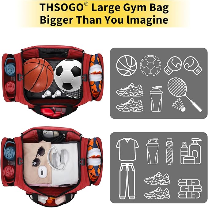 22 inch Gym Bag for Men - 55L Large Travel Duffle Bag Sports Equipment Bag with Multiple Zippered
