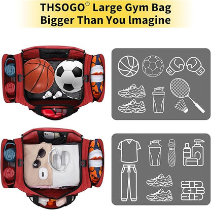 22 inch Gym Bag for Men - 55L Large Travel Duffle Bag Sports Equipment Bag with Multiple Zippered