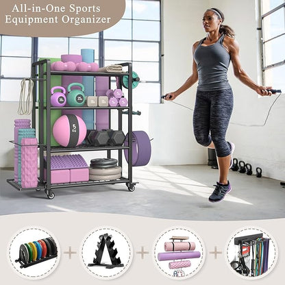 4-Tier Dumbbell Rack Stand Only, Adjustable Weight Rack for Dumbbells Kettlebells Yoga Mat, Home