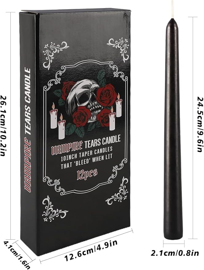 12PCS 10-Inch Black Bleeding Taper Candles,Vampire Tears Taper Candles- Unscented Ideal for