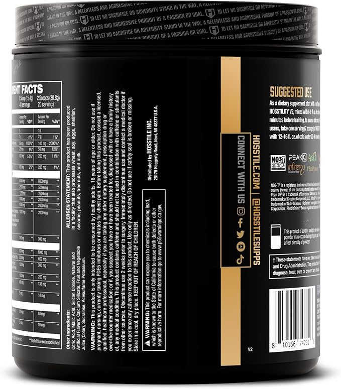 HOSSTILE Hosstility V2 Pre Workout, All-in-One Pre Workout Powder for Men and Women, Enhance Muscle