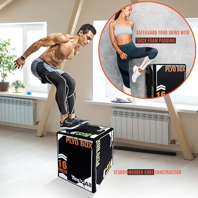 Yes4All 3-in-1 Soft-Padded Plyo Box With Wooden Core, Non-Slip Multi-Use Cushioned Plyometric Jump