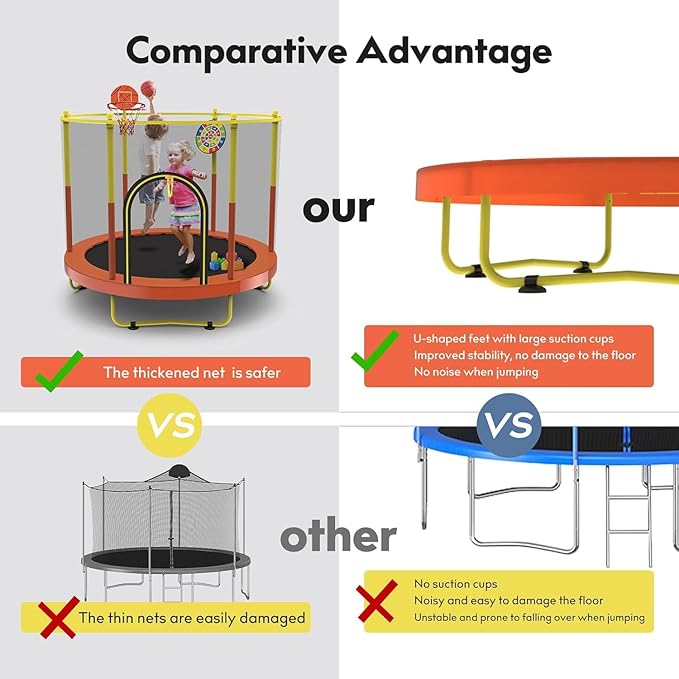 72" Trampoline for Kids with Net,6 FT Indoor & Outdoor Small Toddler Trampoline with Basketball