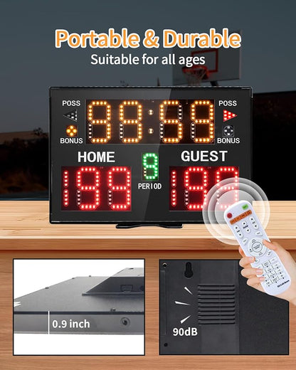 Basketball Digital Scoreboard with Remote,Battery Powered Portable Tabletop Electronic Scoreboard