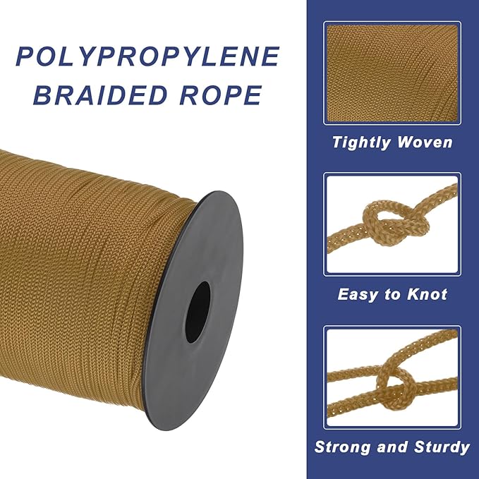MECCANIXITY 1/8 Inch Polypropylene Rope Braided Ropes, 328ft Nylon Rope Hollow Utility Cord for
