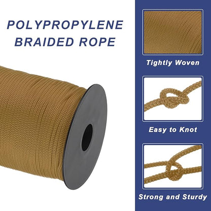 MECCANIXITY 1/8 Inch Polypropylene Rope Braided Ropes, 328ft Nylon Rope Hollow Utility Cord for