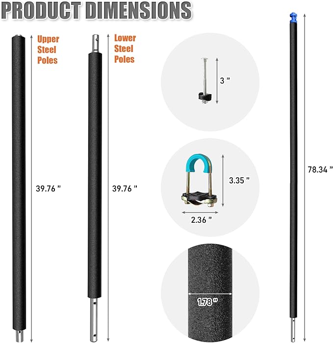 1PCS Trampoline Pole Replacement, Trampoline Enclosure Pole Fits 8-16FT Straight Pole Trampoline