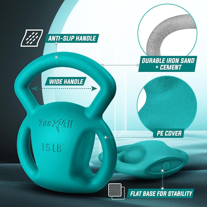 Yes4All Kettlebell, Strength Training Kettlebells for Women, Wide Multi-grip Textured Handle for