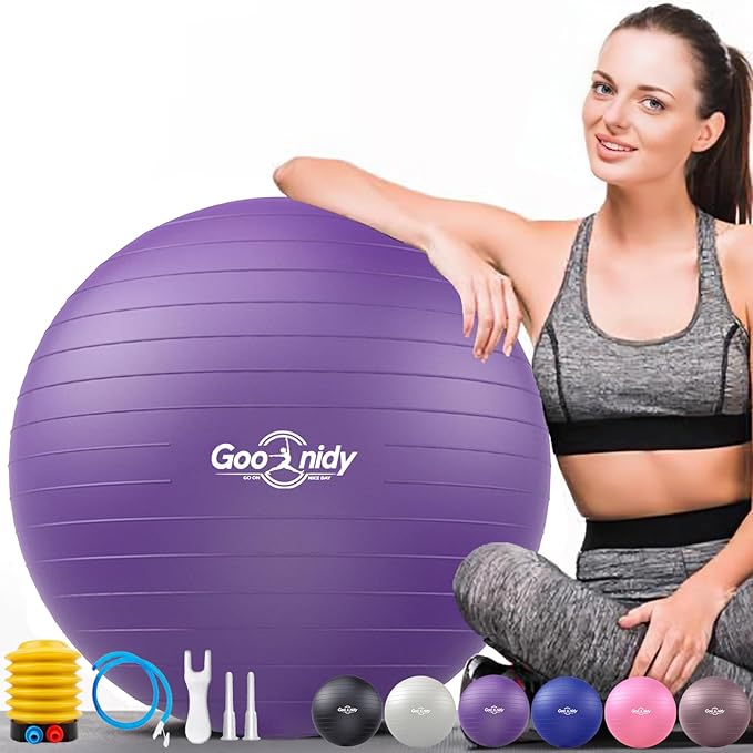 Soft Exercise ball, Anti-Burst Yoga Ball Chair Supports 2200lbs, Workout Equipment w/ Pump for