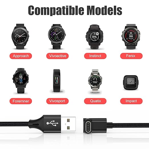 AGVEE 3.3ft Charger for Garmin Watch, L-Shape Charging Cable for Fenix, Forerunner, Vivoactive
