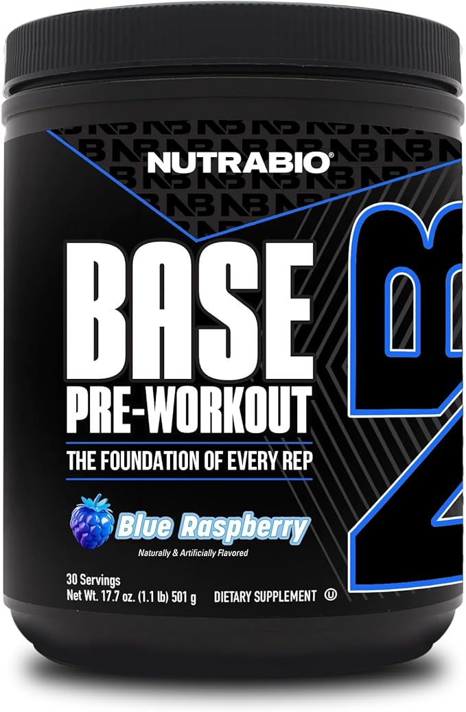NutraBio Base Pre-Workout Powder 200mg Caffeine, Sustained Energy, Focus, Endurance, Pump, Sugar