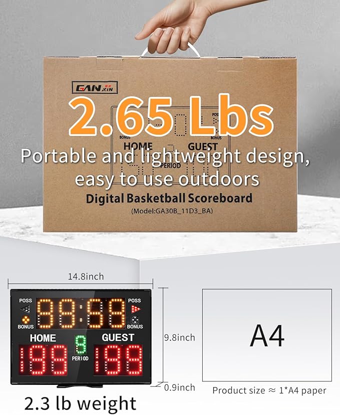 Basketball Digital Scoreboard with Remote,Battery Powered Portable Tabletop Electronic Scoreboard