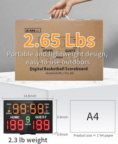 Basketball Digital Scoreboard with Remote,Battery Powered Portable Tabletop Electronic Scoreboard