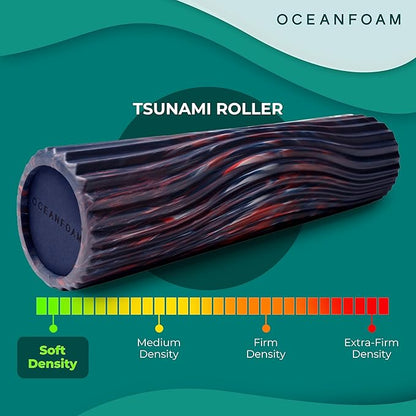 Oceanfoam Tsunami Roller (Dark Navy, Red & Natural Marbled) - Soft, Textured Foam Roller for