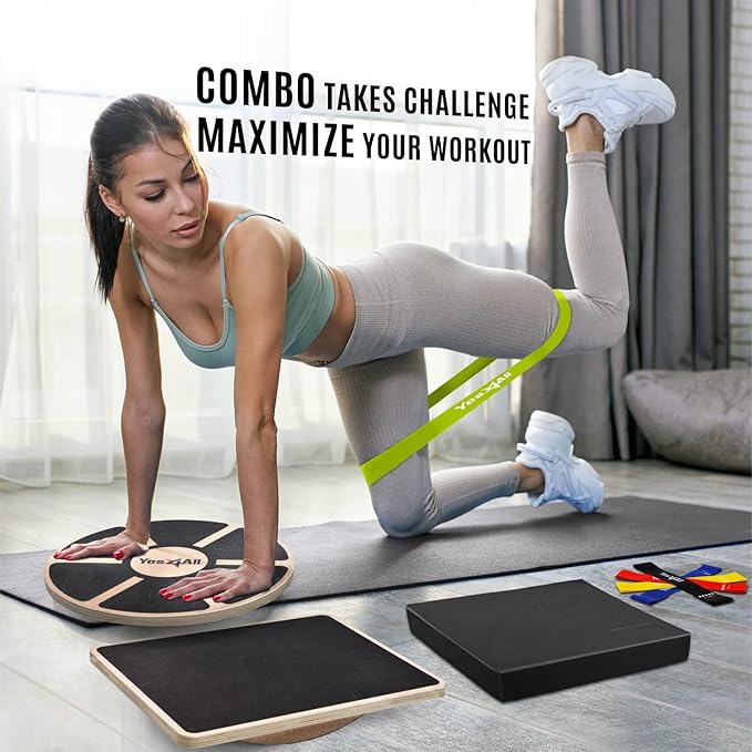 Yes4All Versatile Wooden Wobble Balance Board, Balance Trainer for Mobility Training, Standing