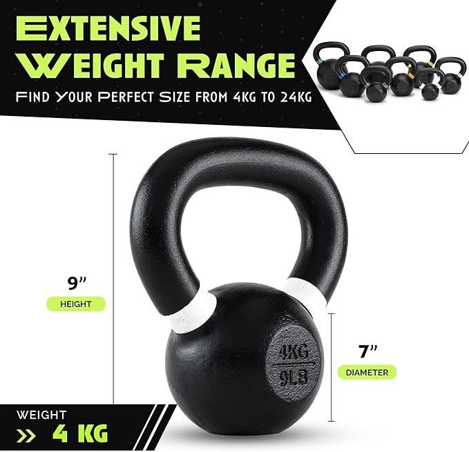 Single Cast Iron Kettlebell | Powder Coated - Wide Handle Weights for Core & Glute Workouts;