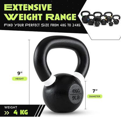 Single Cast Iron Kettlebell | Powder Coated - Wide Handle Weights for Core & Glute Workouts;