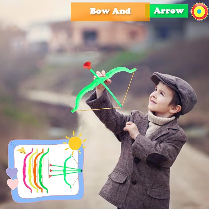 60 Pack Kids Bow and Arrow Sets Mini Bow and Toy Arrow Small Archery Bow Shooter for Kids Sports