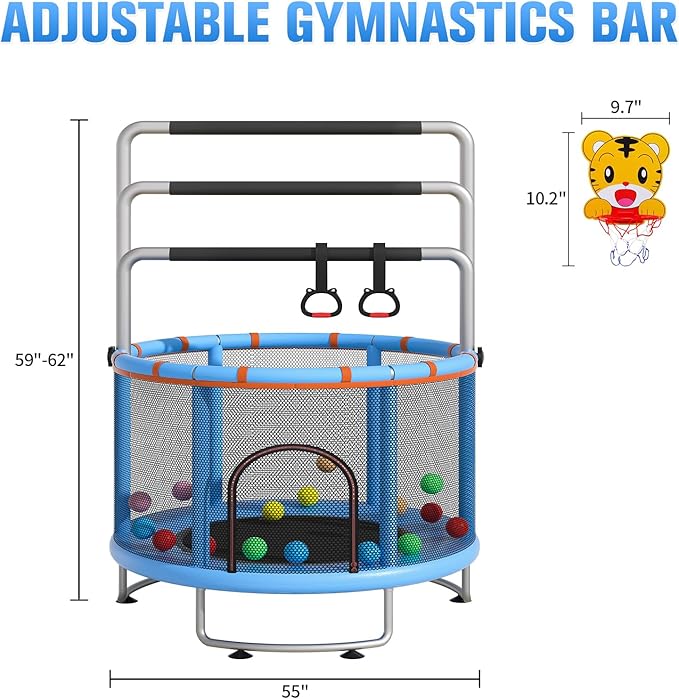 55" Small Trampoline for Kids, Telawah Indoor Outdoor with with Enclosure Net, Safety Enclosure
