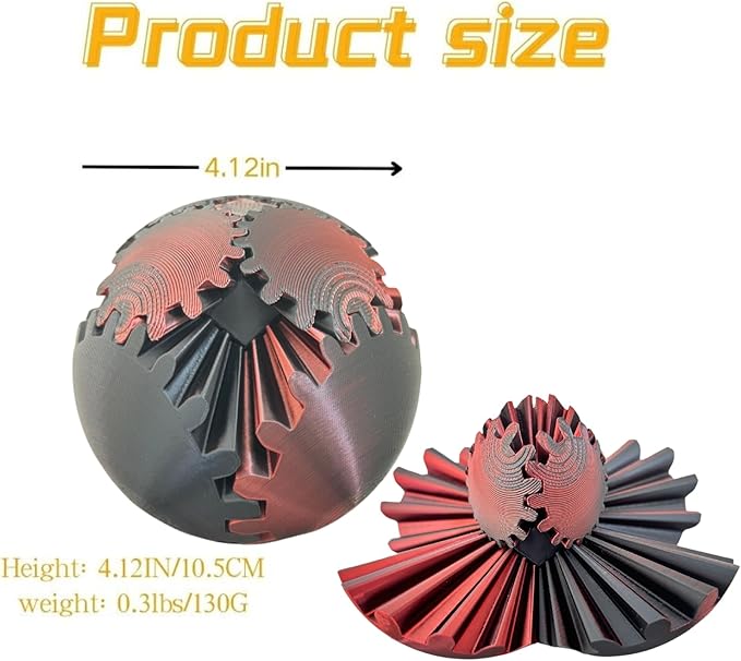 Gear Ball 3D Printed Spin Cube Fidget Toy, Sphere Stress Toy, GearSphere Desk Toy for Anxiety
