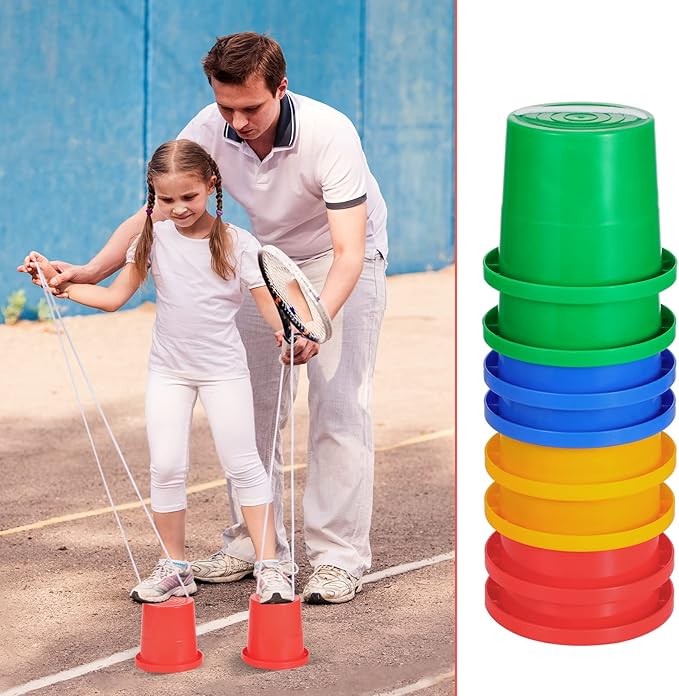 Hungdao 12 Pairs Balancing Stilts for Kids Walking Bucket Stilts Plastic Walking Toy with