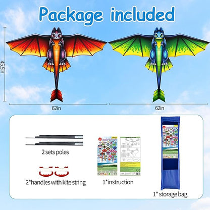 2 Pack Patriotic Eagle & Dragon Kite for Kids and Adults, Easy to Fly Huge Kites for Kids Ages 4-8