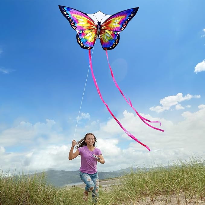 HONBO Butterfly Kites for Kids & Adults,55" x 28" Large Beginner Kite for Kids Ages 4-8,Easy to Fly