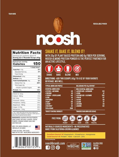 NOOSH Plant Based Almond Protein Powder Chocolate 43 Gram - Vegan Protein Powder, All Natural