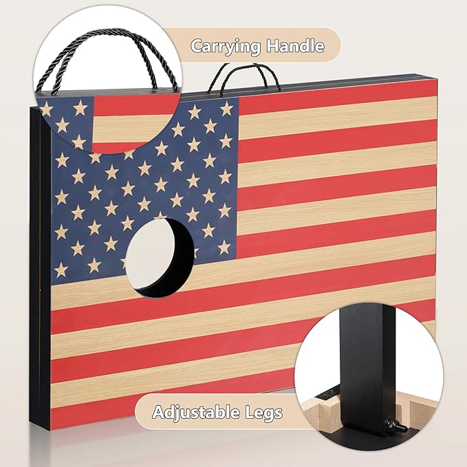 Cornhole Sets 4 x 2 ft / 3 x 2 ft with 8 Bean Bags Regulation Size, Corn Hole Games for Adults