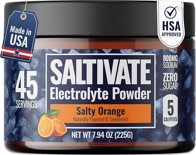 Zero Sugar Electrolyte Powder | Salty Orange Hydration | 45 Servings Bulk Jar | High Sodium