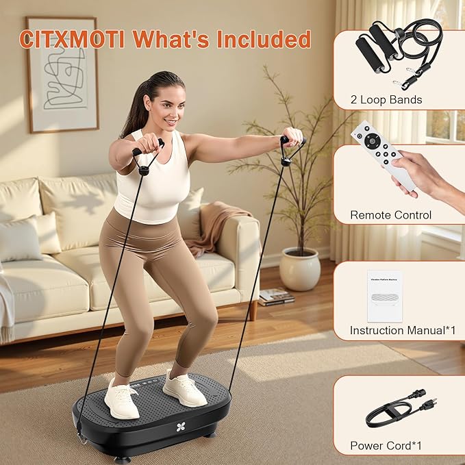 Vibration Plate Exercise Machine, Vibration Plate Platform with Bluetooth & Resistance Bands