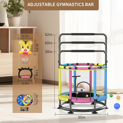 Trampoline for Kids, Full Anti-Rust 440lbs Anti-Rollover Round Bottom Toddler Trampoline
