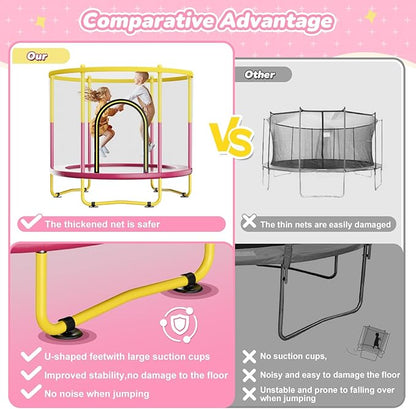 6FT Indoor Trampoline for Kids Ages 1-8, 72" Mini Toddler Indoor & Outdoor Trampoline with Safety