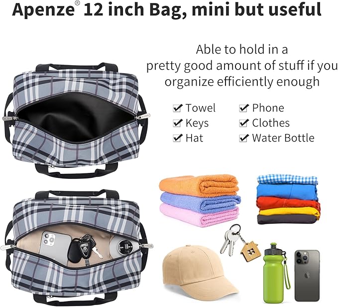 Small Gym Bag Carry On Bag - 12 in Mini Duffle Bag Lightweight for Overnight Travel(Gray white