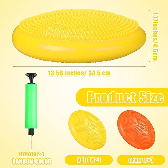 2 Pcs Wiggle Seat Inflated Wobble Cushion Flexible Balance Disc with Air Pump for Core Stability
