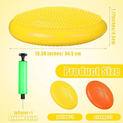 2 Pcs Wiggle Seat Inflated Wobble Cushion Flexible Balance Disc with Air Pump for Core Stability