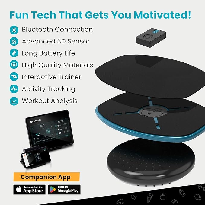 GoBalance Board - App-Enabled Balance Board. Smart Bluetooth Sensor, 12 FREE Interactive Games