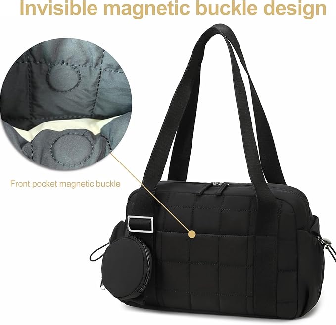 CAMTOP Mini Gym Bag for Women, Small Gym Tote Bag Puffy Quilted Sports Duffel Bag with Wet