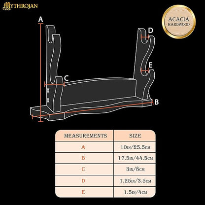 Mythrojan Solid Wood Sword Stand Wall Mount Display Rack for Medieval, Samurai, Katana & Knife