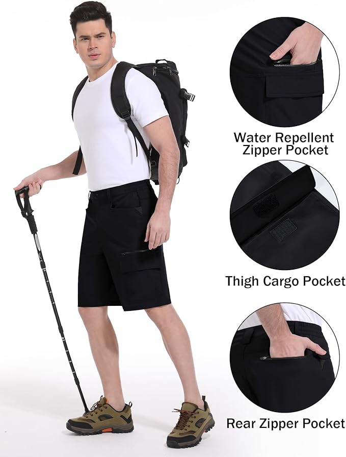 CRYSULLY Men's Hiking Cargo Shorts Outdoor Summer Lightweight Quick Dry Work Casual Shorts with 5